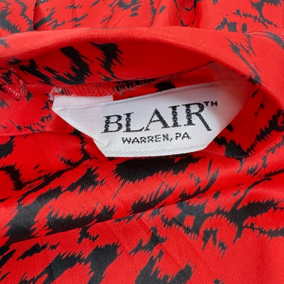 Blair Red Midi Dress Women's Vintage Retro Mock Neck LS Belted Abstract Print - Picture 3 of 12